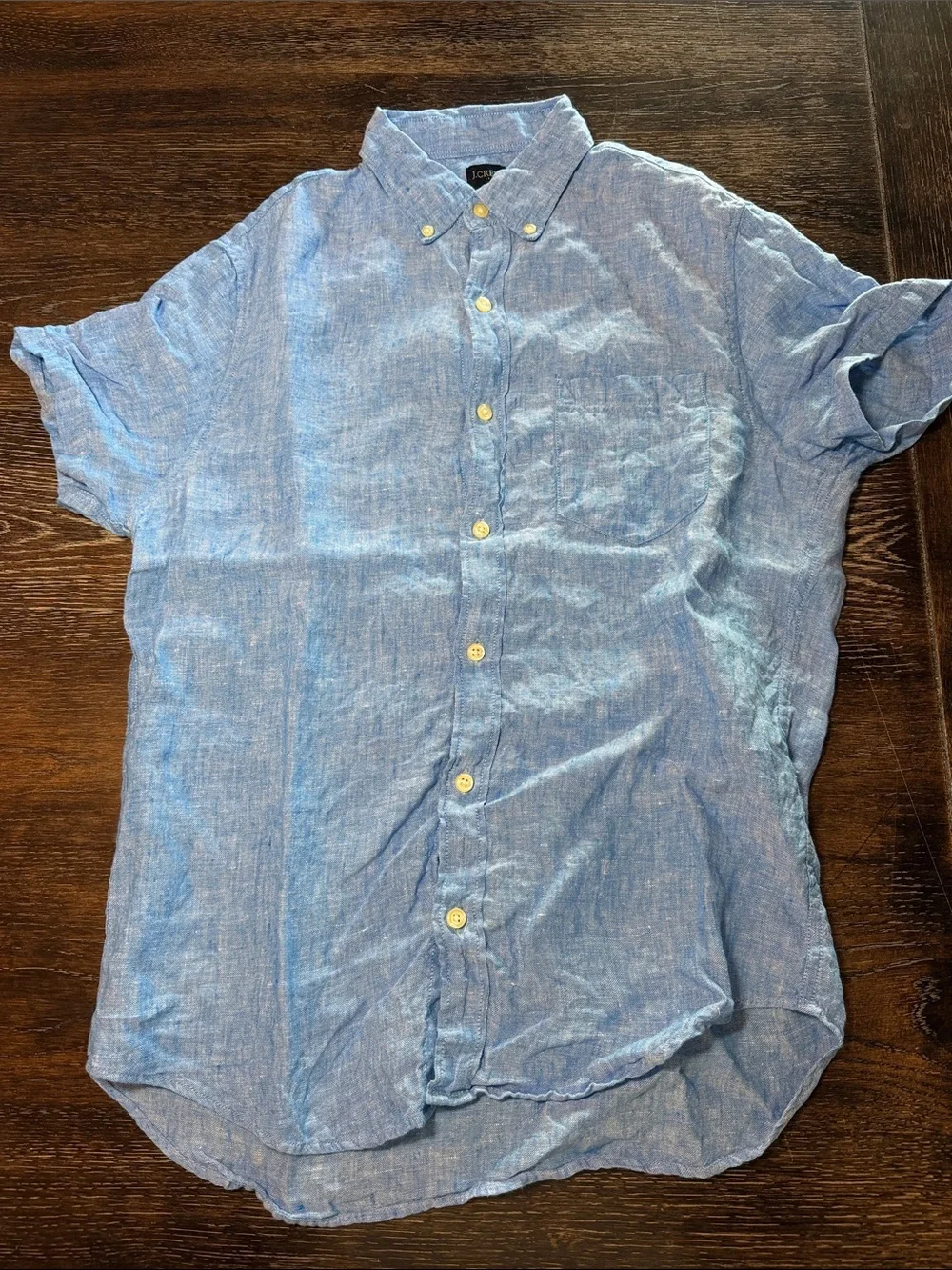 J. Crew Light Blue Short-Sleeve Button-Down Linen Shirt size S